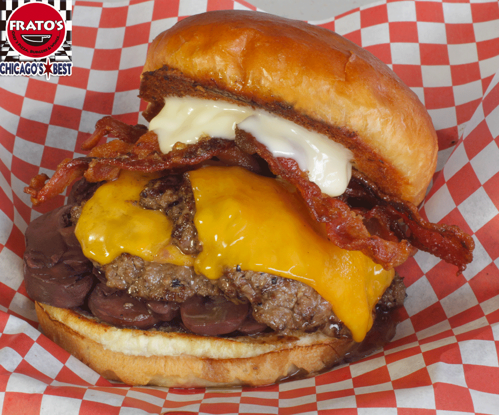 Whiskey Burger made with Frato's Bacon & Beef Burger Patties