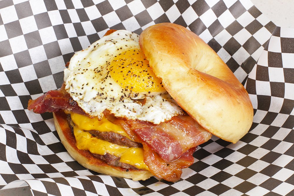 Breakfast Burger made with Frato's Bacon & Beef Patties