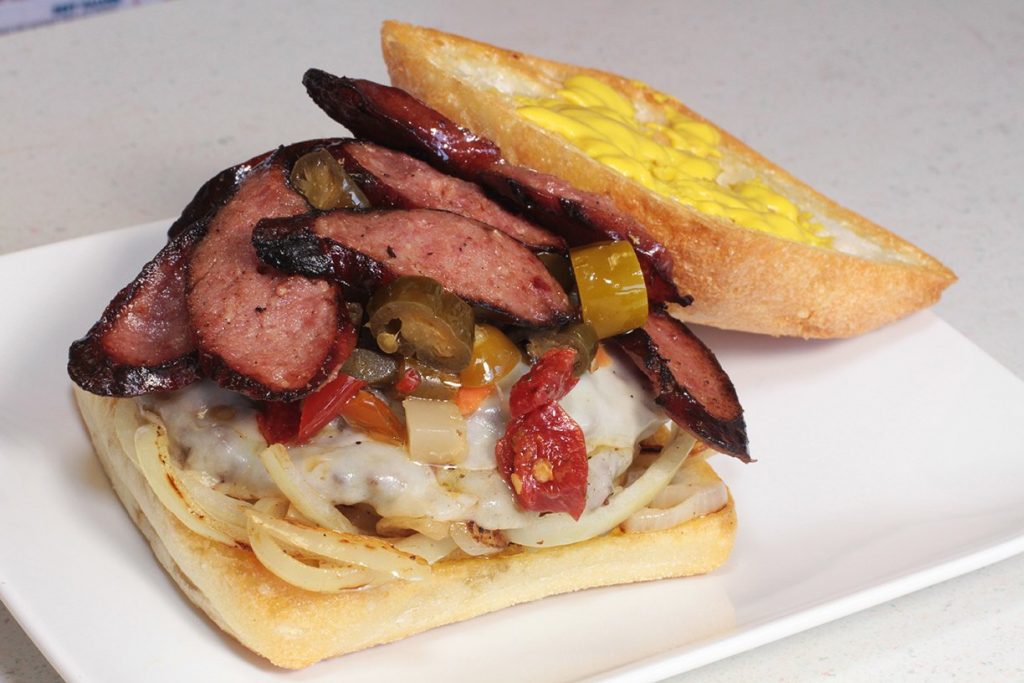Ditka Burger made with Frato's Bacon & Beef Burger Patties