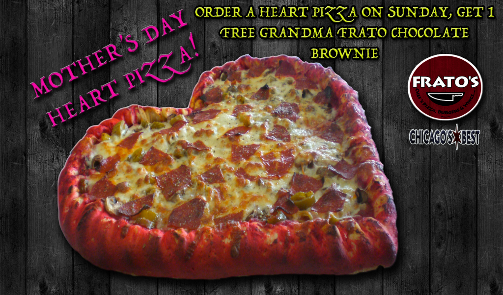 MOTHERS DAY HEART PIZZA ON WOOD