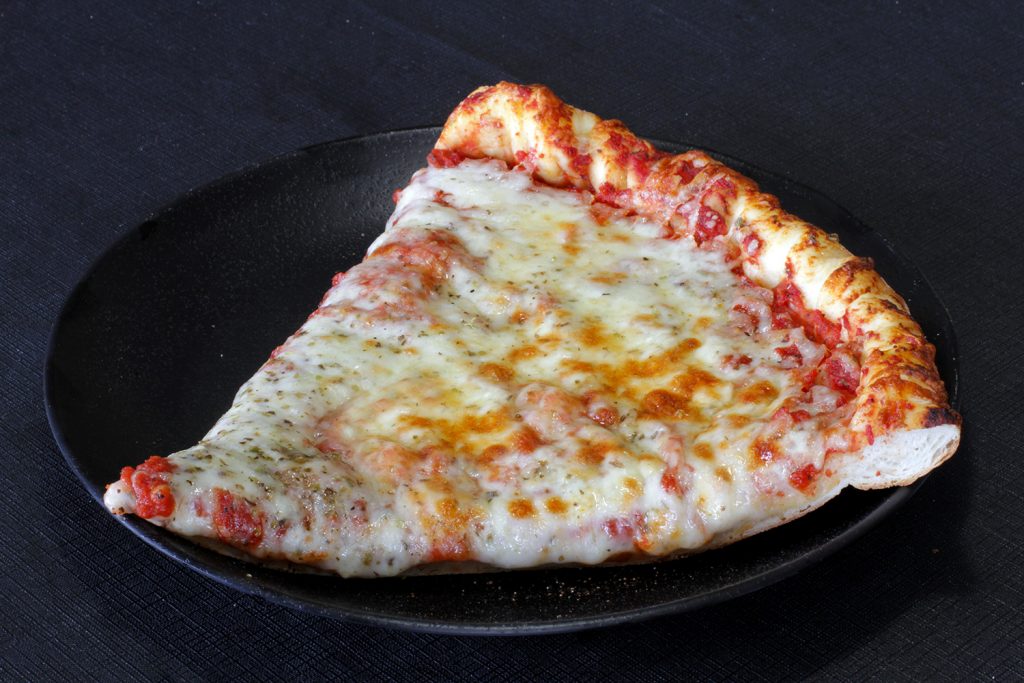 Frato's 1-pound cheese pizza slice - massive stone oven slice with Wisconsin mozzarella