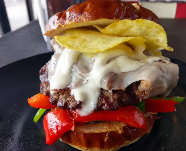 Boston Cheesesteak Burger from Frato’s Burger of the Month in Schaumburg, IL