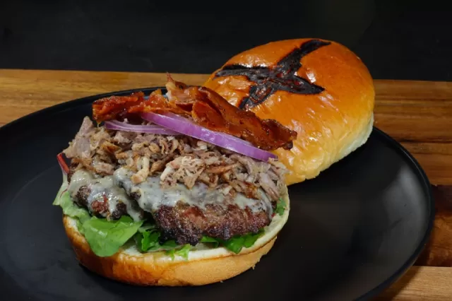 Le Paris Pulled Pork Burger from Frato’s Burger of the Month in Schaumburg, IL