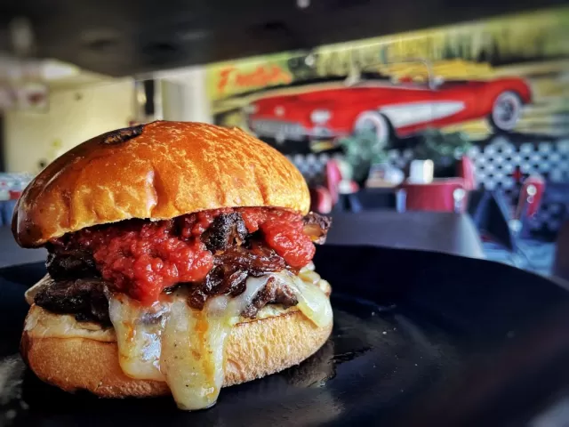 Smoked Bourbon BBQ Burger from Frato’s Burger of the Month in Schaumburg, IL