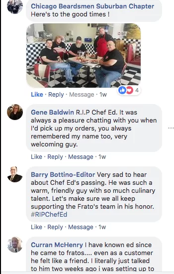 Facebook comments remembering Chef Ed Musto, September 2018
