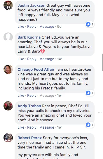 Facebook comments remembering Chef Ed Musto, September 2018