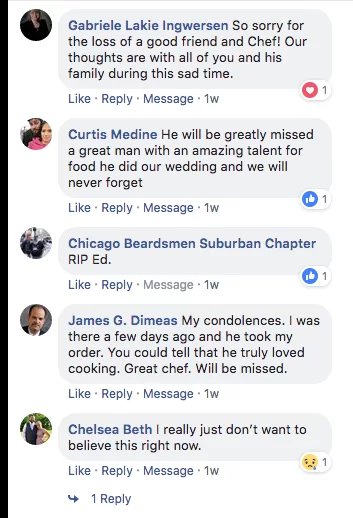 Facebook comments remembering Chef Ed Musto, September 2018