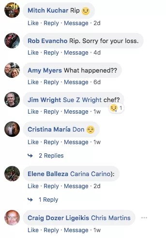 Facebook comments remembering Chef Ed Musto, September 2018