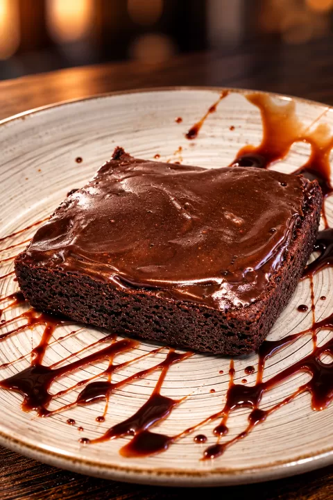Grandma Frato’s Triple Chocolate Brownie with chocolate drizzle